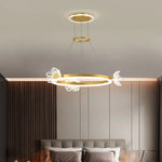 suspension lumineuse moderne fleurs papillons or blanc led 2000lm 10ampoules