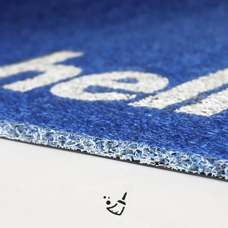 tapis d'entrée moderne lettre hello bleu antidérapant résistant extérieur 40x60cm 50x70cm 60x90cm