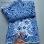 tissu polyester dentelle africain brodé paillettes fleurs transparent occasion parti