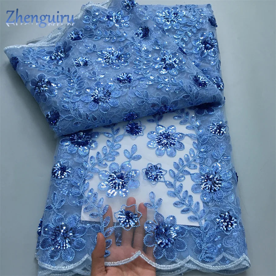 tissu polyester dentelle africain brodé paillettes fleurs transparent occasion parti