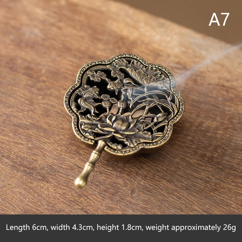 brûleur d'encens bronze doré motif floral oriental cendrier spatule métal