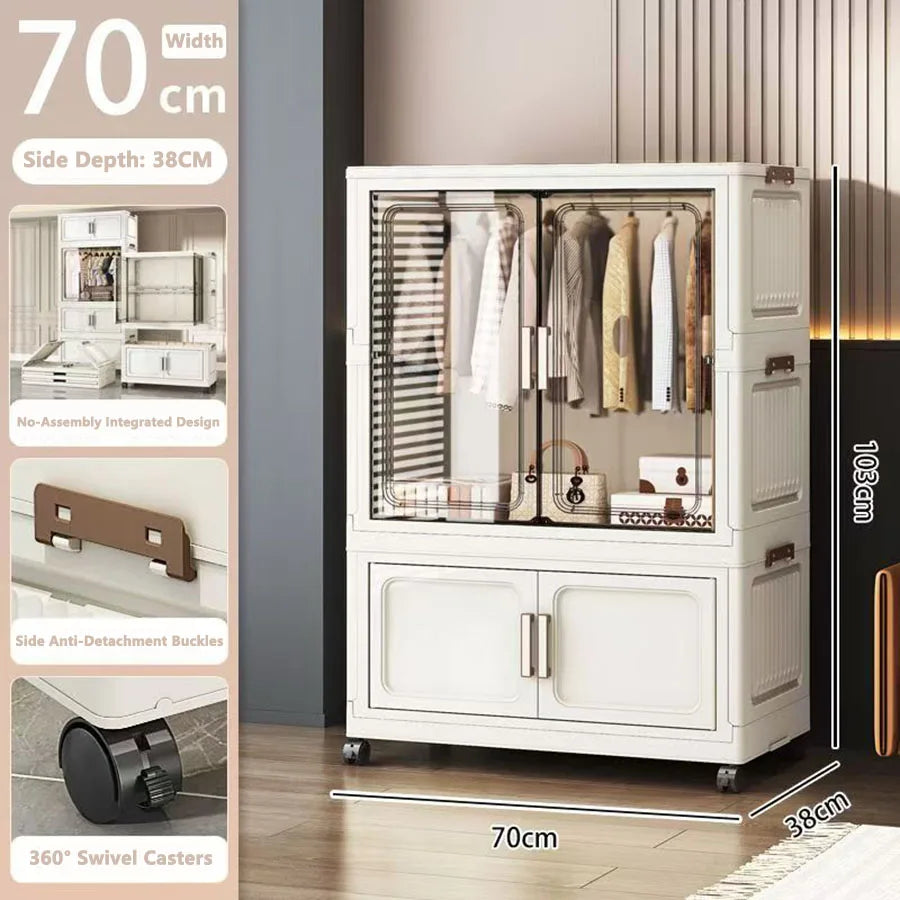 armoire rangement blanc moderne classique verres transparents tiroirs étagères vêtements toilette roulettes