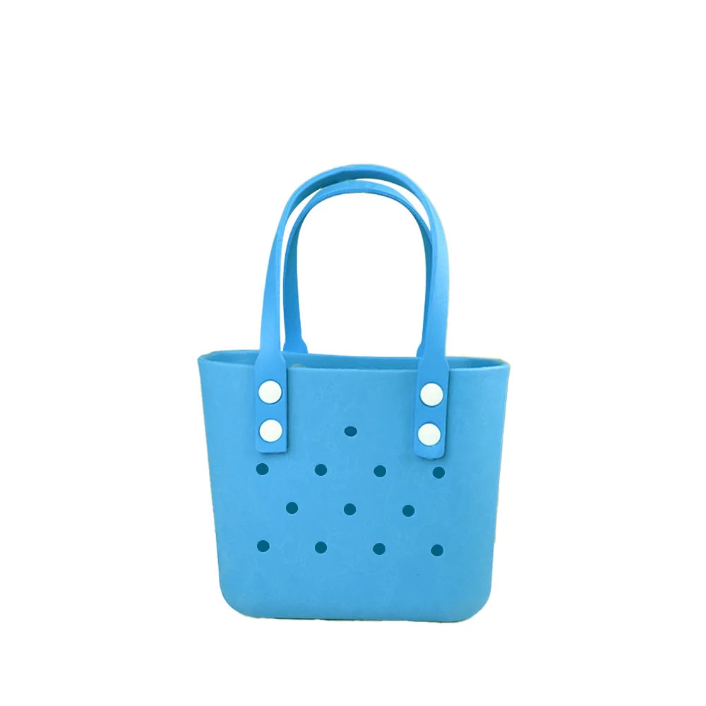 sac main vert jaune bleu perforé autocollants poignées détachables réutilisable respectueux environnement moderne casual