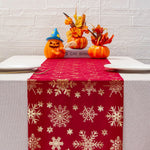 chemin table festif flocons neige noël gris clair blanc rouge doré festive