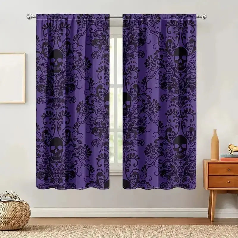rideau gothique violet noir crâne floral opacité 100 polyester chambre