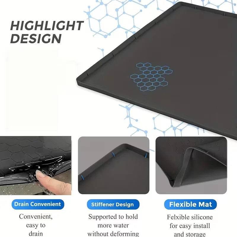 tapis sol moderne silicone hexagonal noir 94cm 56cm imperméable cuisine évier