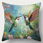 taies d'oreiller imprimées motifs fleurs colibris modernes polyester peachskin 40x40cm 45x45cm 50x50cm 60x60cm decoration