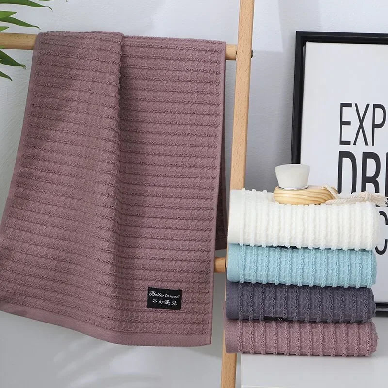 serviette bain toilette coton rayures horizontales blanc mauve gris moderne 35x75cm absorbant rapide
