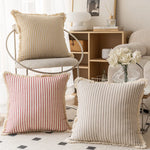 housse coussin rayures coton chanvre rustique beige rouge decoratif maison canape lit salon voiture