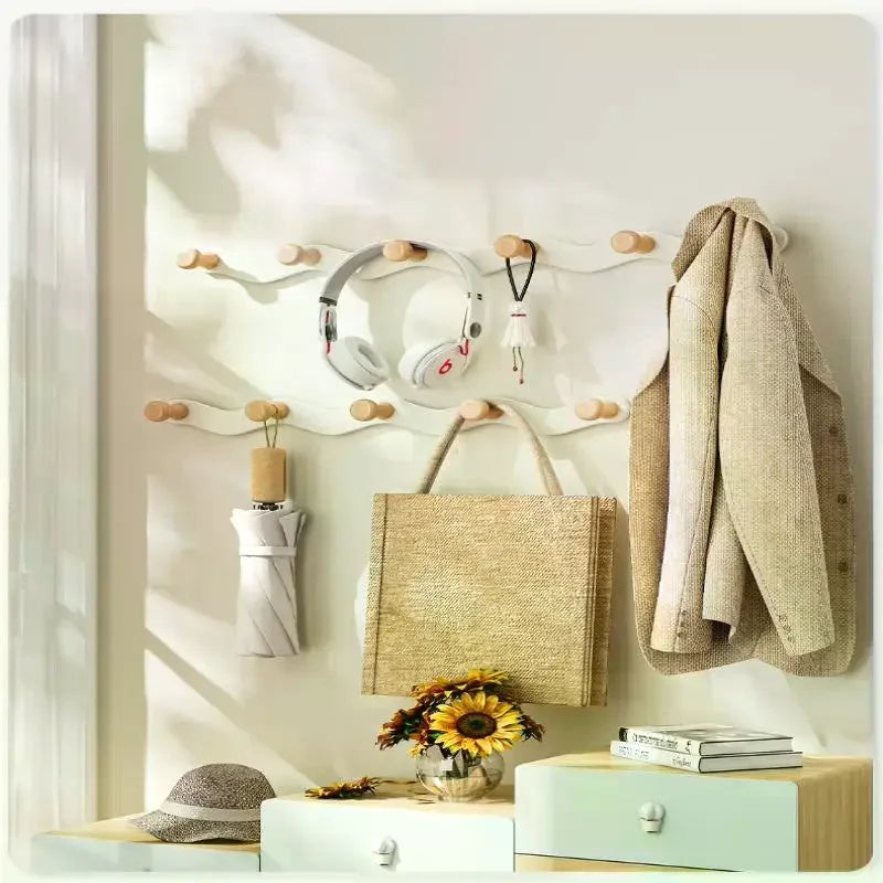 porte sacs mural blanc bois moderne adhésif crochets clous adhésifs