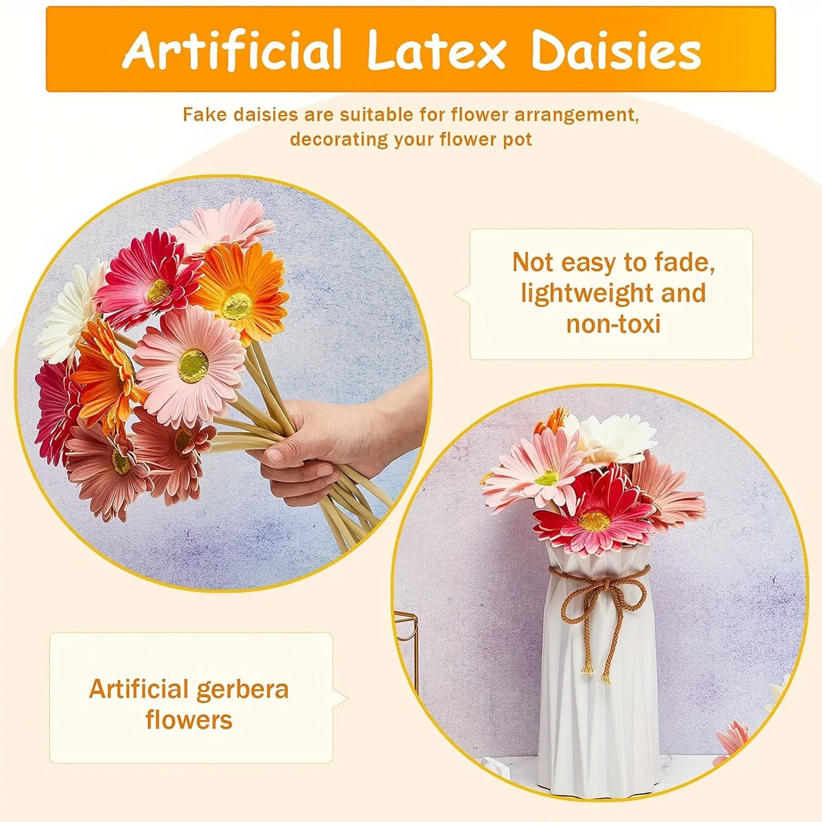 fleurs artificielles gerberas orange rose blanc moderne décoration intérieure vase ruban
