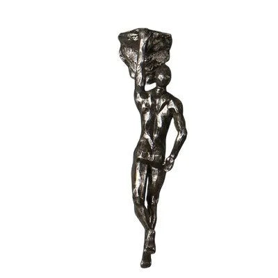 statuette escalade homme résine argentée nu réaliste moderne opaque