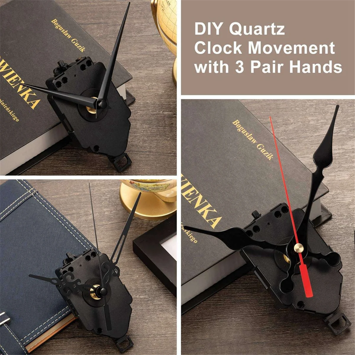 horloge quartz kit diy aiguilles métal brillant noir or rouge vintage