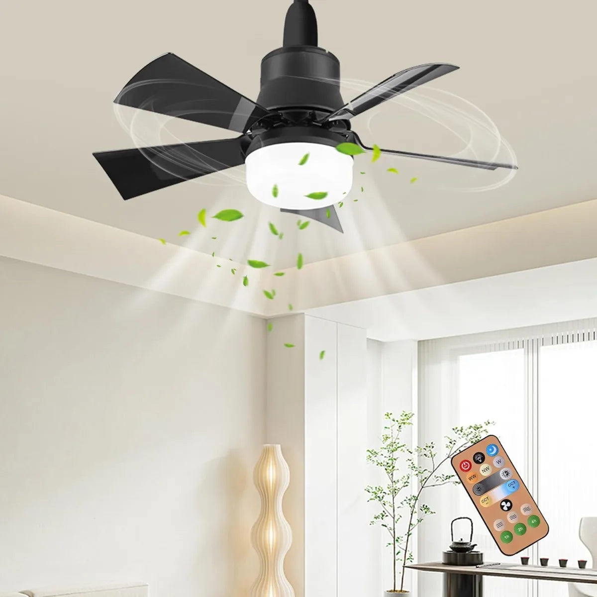 ventilateur led noir moderne télécommande variateur intensité aération chambre salon