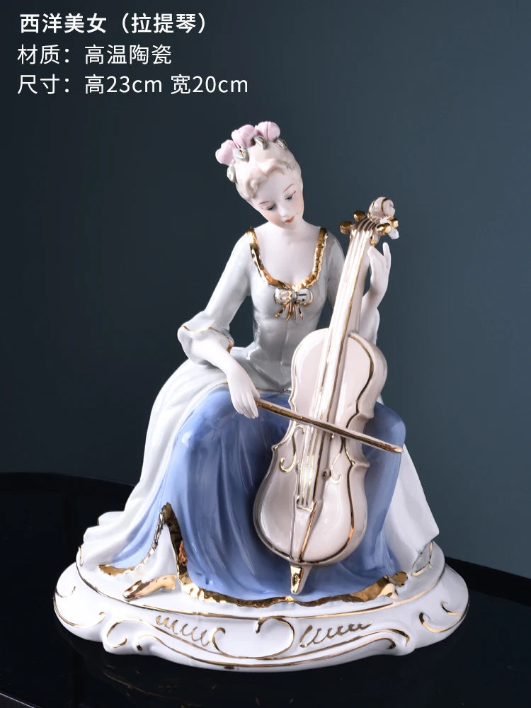 figurines decoratives ceramic bleu clair blanc rose fleurs sculptees classique rococó baroque chambre salon