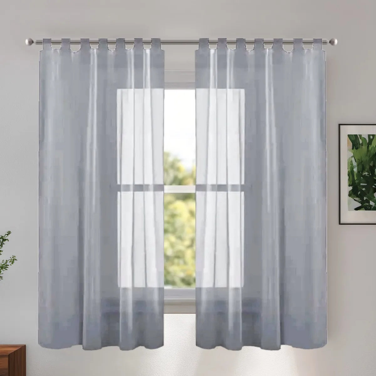 rideau gris moderne polyester transparent 132x241cm 2pièces chambre salon decoration