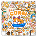 stickers autocollants dessins animés chiens corgis orange blanc bleu jaune vert rose bruns waterproof