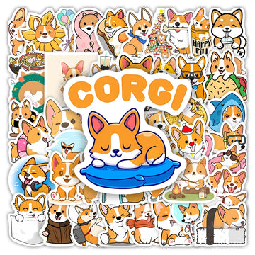 stickers autocollants dessins animés chiens corgis orange blanc bleu jaune vert rose bruns waterproof