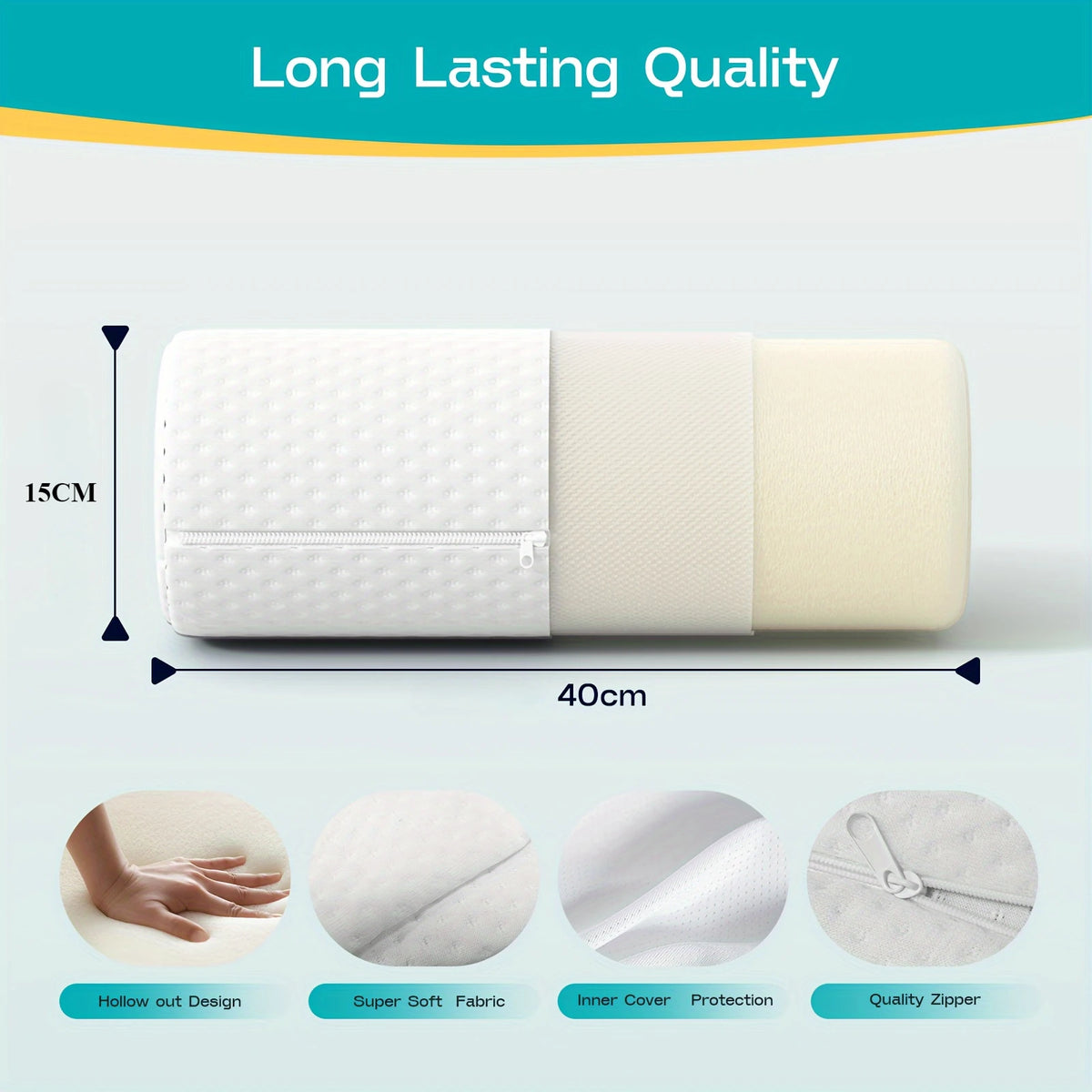 coussin ergonomique blanc mousse mémoire forme conique texture pointillée zip 15x40cm lit massage cervical