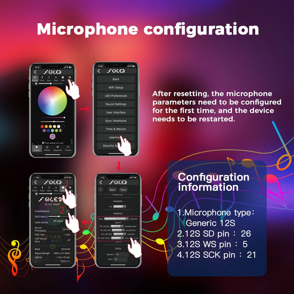 contrôleur led wifi wled mini abs moderne microphone usb blanc 15w 20m