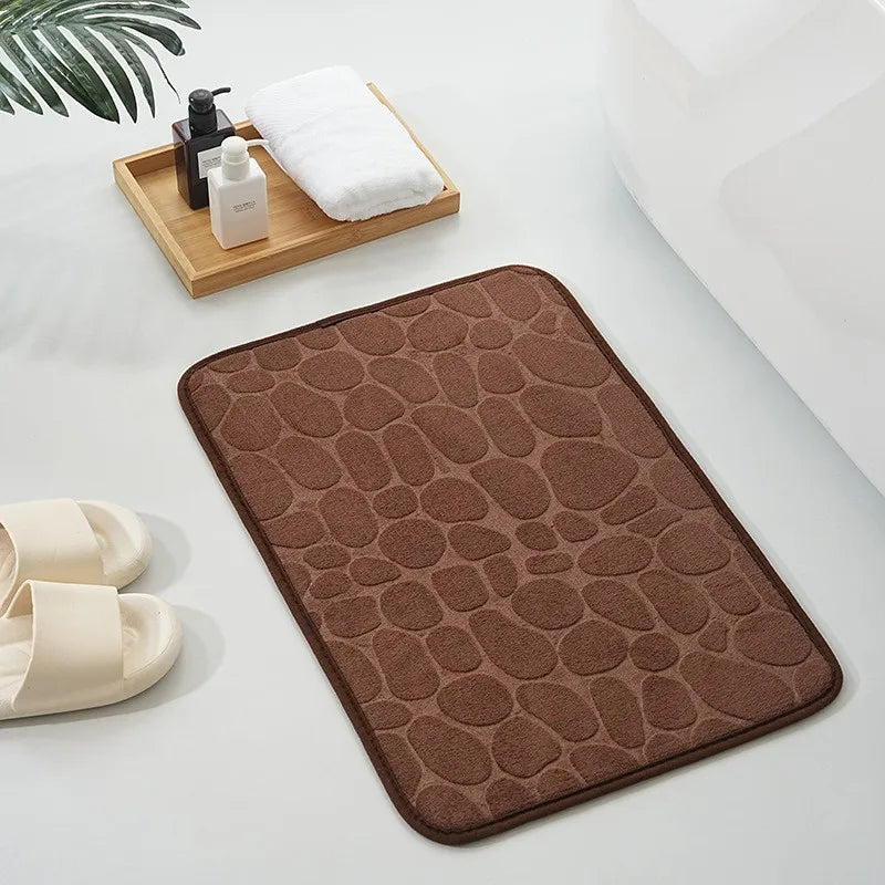 tapis bain mousse mémoire forme pierre velours corail antidérapant absorption haute moderne gris marron