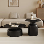 table basse moderne bois rondes finition pierre blanc noir salon chambre