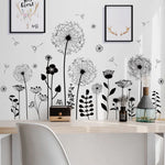 sticker mural fleur noire minimaliste moderne adhésif salon chambre décoration intérieure 105cm 62cm pièces