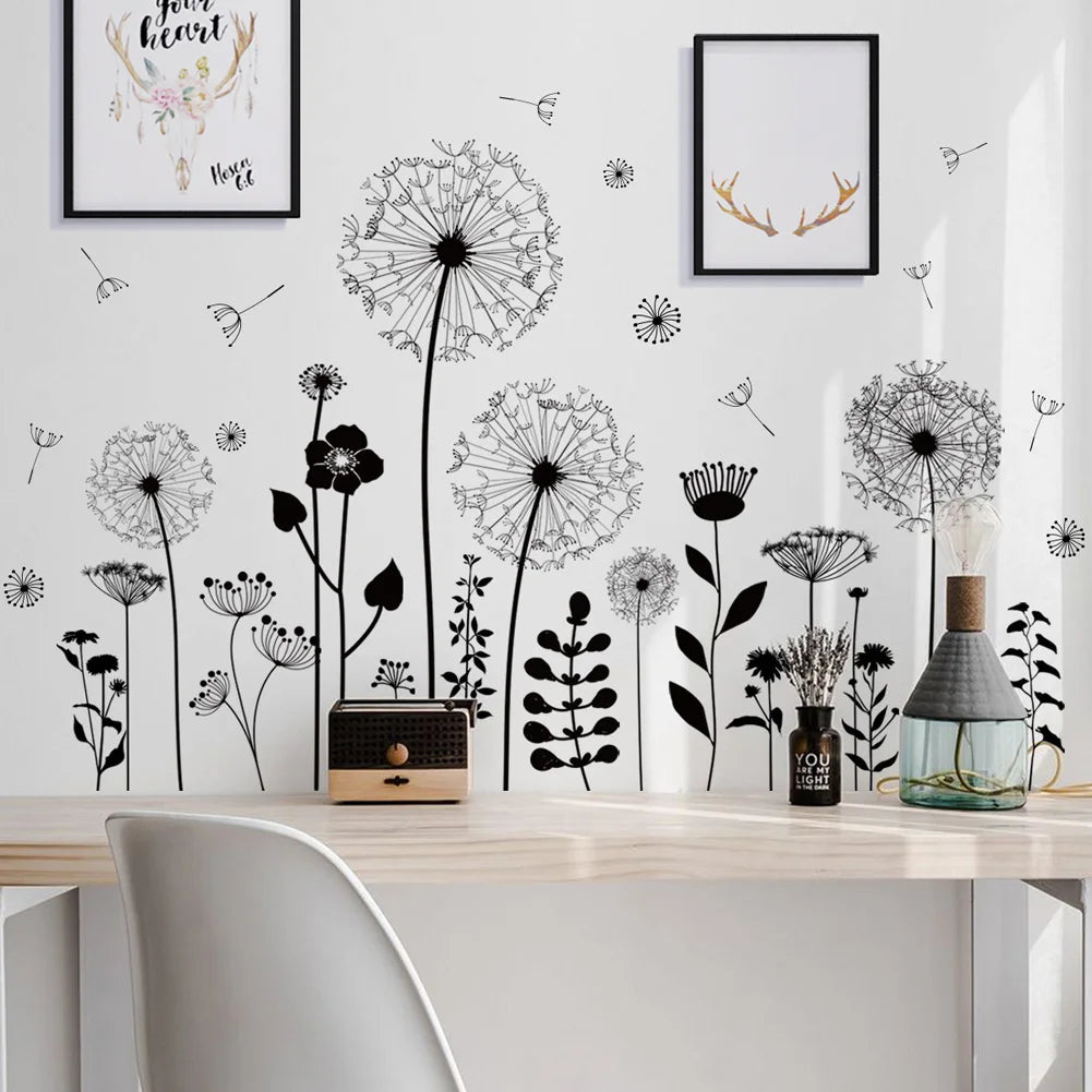 sticker mural fleur noire minimaliste moderne adhésif salon chambre décoration intérieure 105cm 62cm pièces