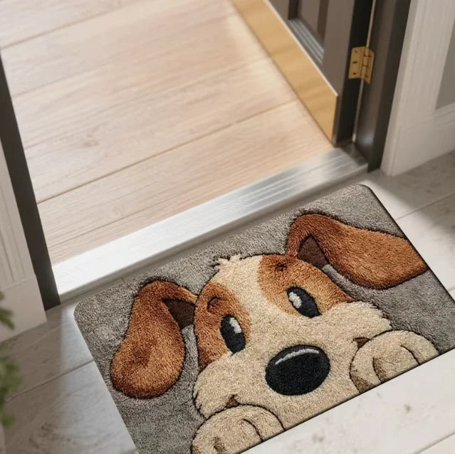 tapis moderne imprimé chien beige marron noir blanc anti bactéries antidérapant extérieur intérieur 30x50cm
