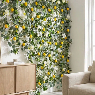 guirlande florale artificielle feuilles eucalyptus fleurs blanches citrons artificiels naturel rustiqueintérieur décoration vert blanc