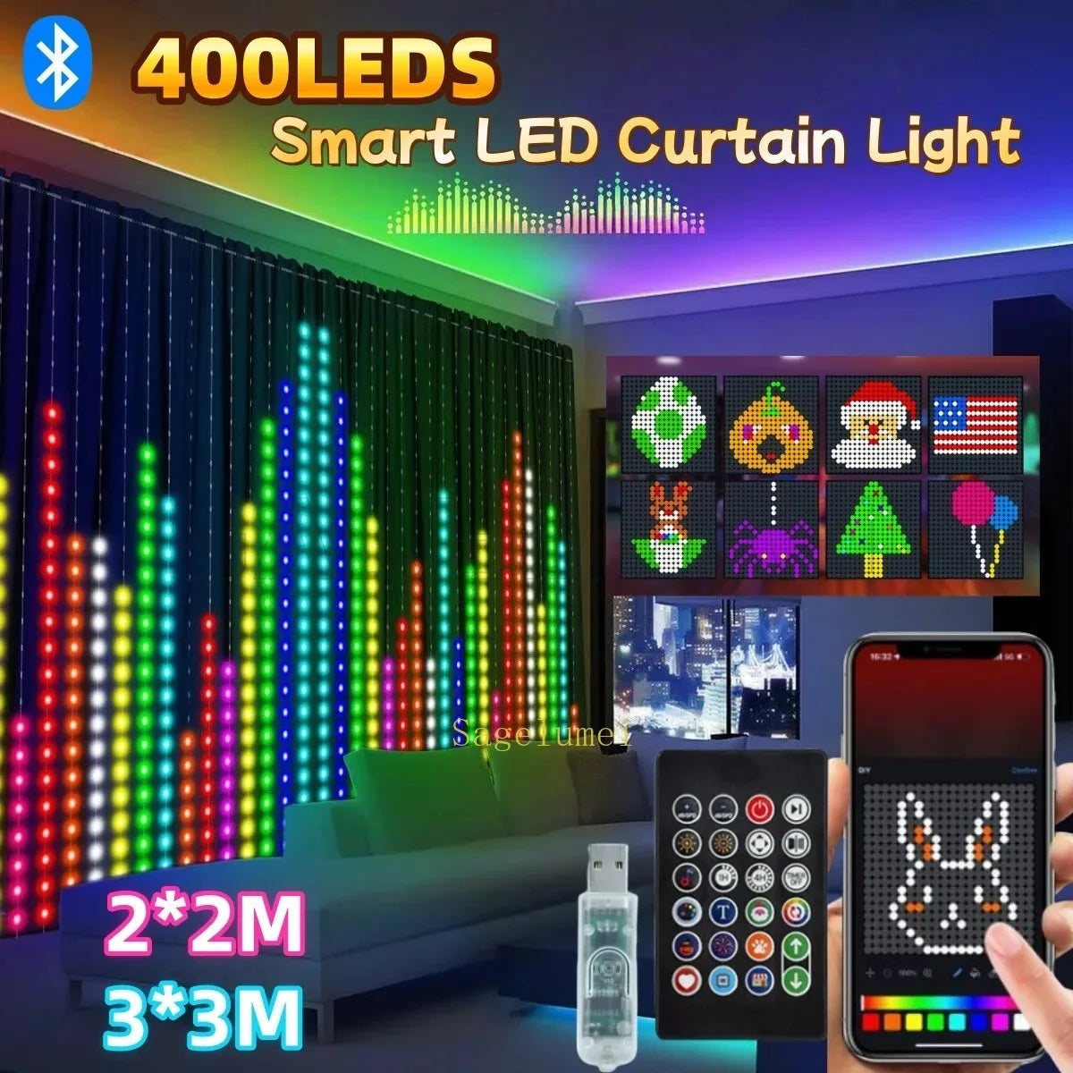 rideau lumineux led multicolore pixel art noel synchronisation musicale diy moderne
