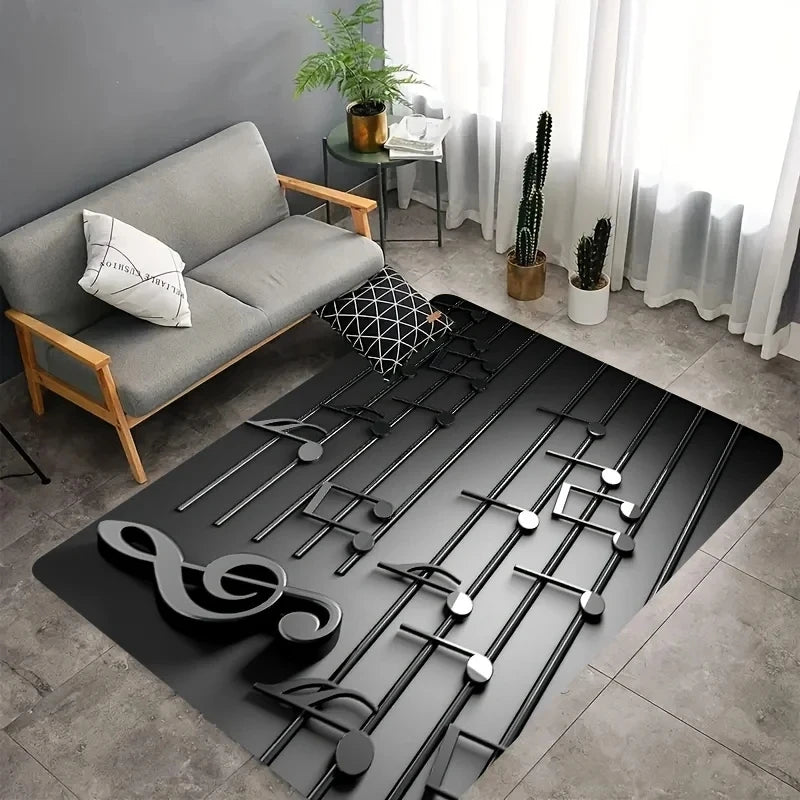tapis notes musicales moderne noir gris blanc salon chambre décoration extérieur commercialisation