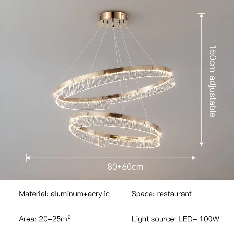 Suspension lumineuse moderne or transparent strass franges câbles suspendus led semi encastrée adjustable