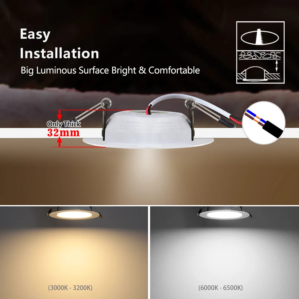Spot LED 18W blanc moderne clips plastique éclairage intérieur 78mm 93mm 55mm 65mm 103mm