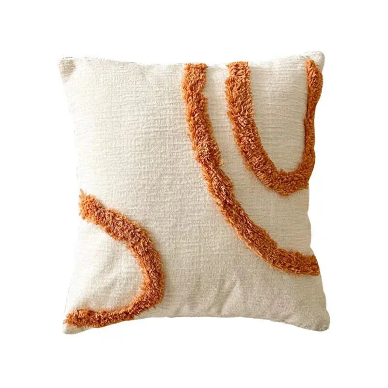 taies d'oreiller boho chic motif soleil doré brodé texture épaisse 45x45cm blanc decoration maison