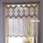 rideau macramé blanc crème motifs géométriques franges boho chic crochet métallique