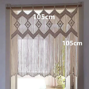 rideau macramé blanc crème motifs géométriques franges boho chic crochet métallique
