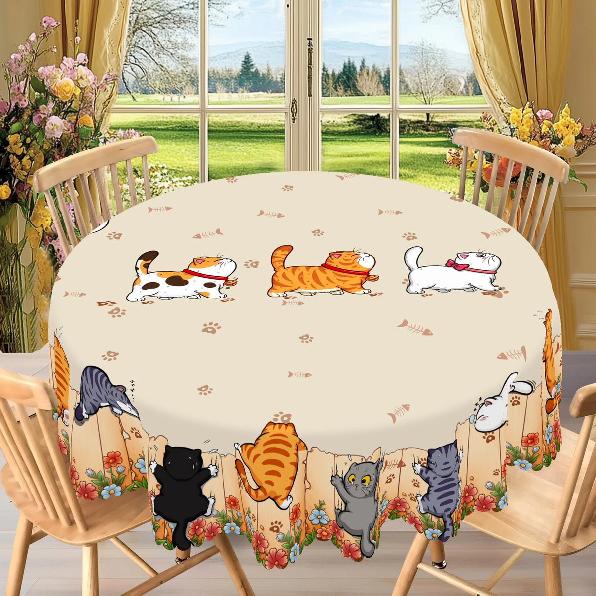 nappe table imperméable chats colorés motifs floraux moderne printemps été hiver automneextérieur usage domestique