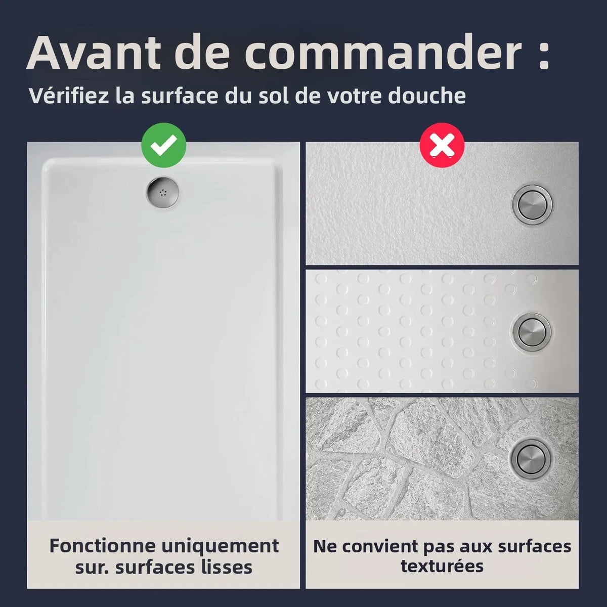 tapis douche antidérapant moderne gris perfo alvéoles adhésifs drainage salle bain