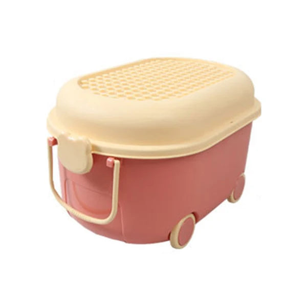 boîte rangement jouets bleu beige réutilisable texture grille moderne pratique poignées respectueuse environnement
