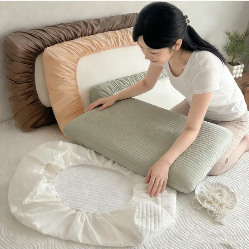 taies d'oreiller coton vert clair rayures horizontales moderne 48x74cm 40x60cm 30x50cm respectueux environnement non