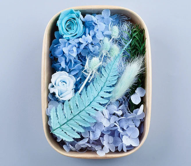 Fleurs séchées naturelles variées bleu rose vert blanc décoration diy bougie évènement