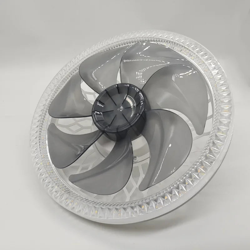 ventilateur led moderne télécommande blanc noir transparent cristal airflow lumiere vitesses