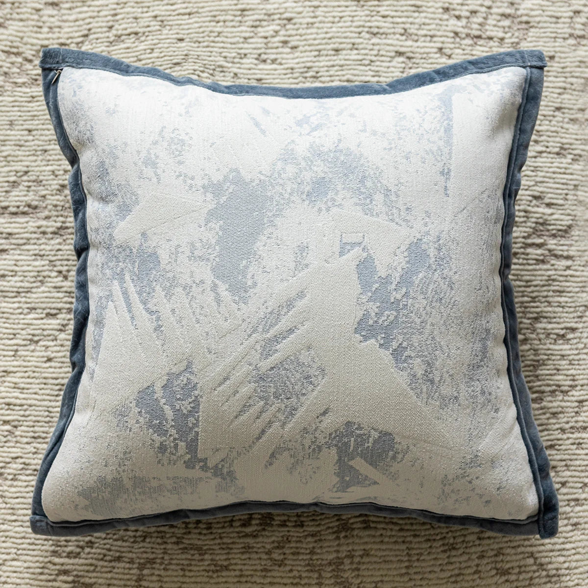 housse coussin carrée jacquard motif floral vert beige gris décoration salon chambre moderne chic