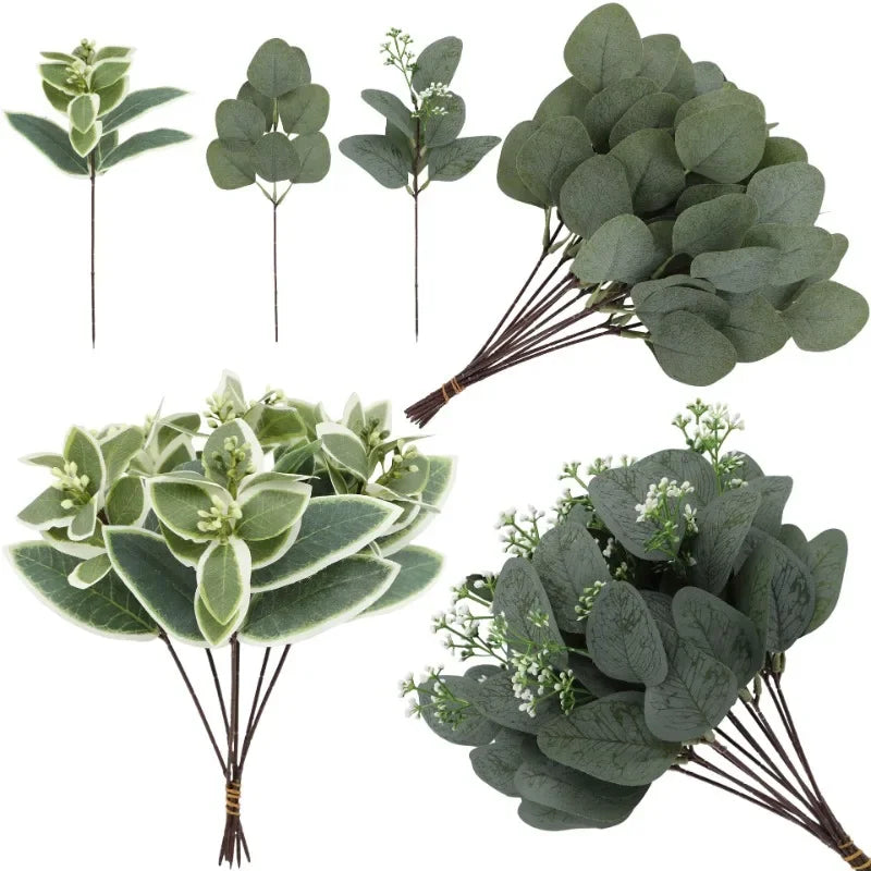 feuilles eucalyptus artificielles bouquet vert blanc decoration mariage exterieur naturel photo prop deco branchées