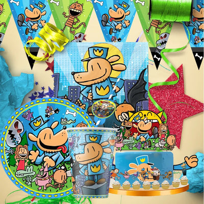 Kit vaisselle jetable anniversaire homme motif chien sur table décorée