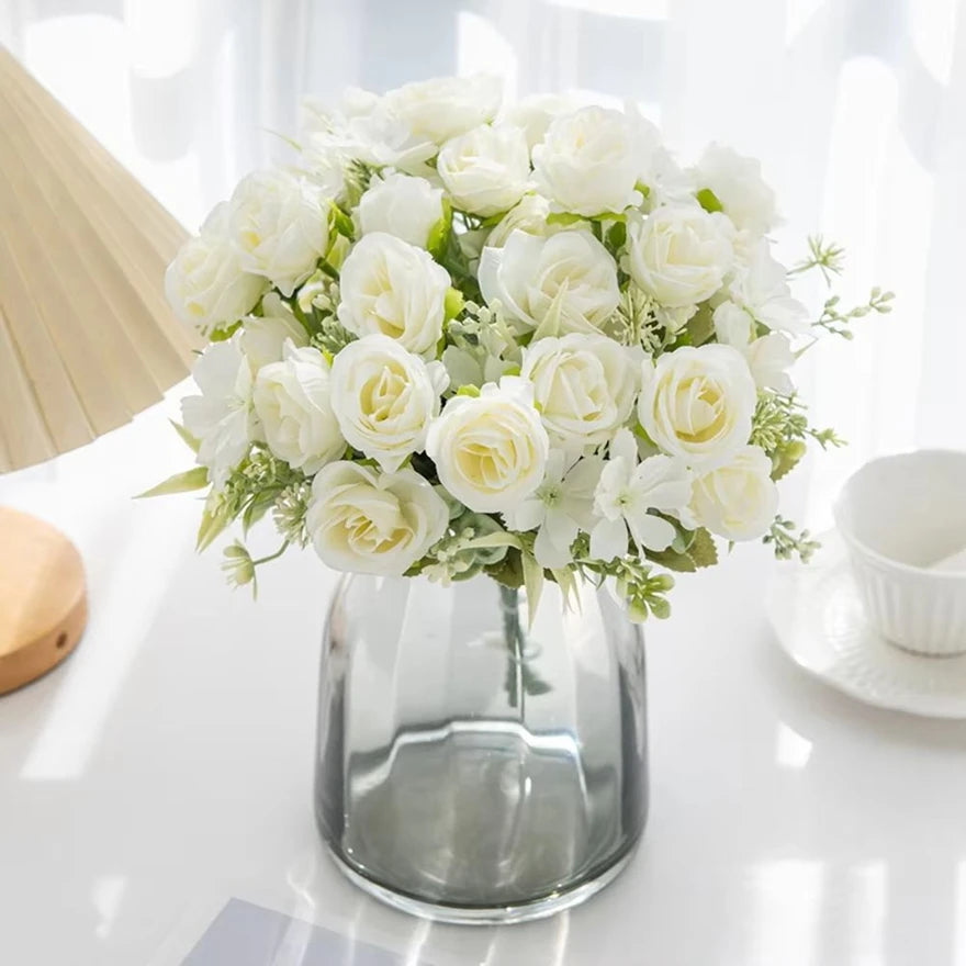 bouquet fleurs artificielles roses soie mariage décoration extérieur intérieur moderne minimaliste