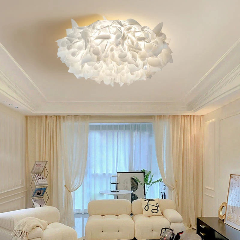 lampe suspendue moderne blanc feuilles papillons fer pvc led télécommande gradation 53cm 75cm