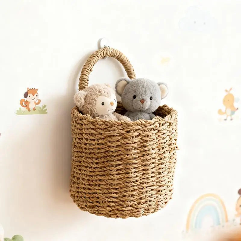 paniers tressés bohème rustique panier suspendu crochet adhésif rangement marron beige clair objetos decor