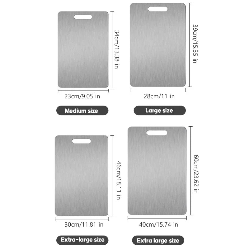 planche découper acier inoxydable rectangle moderne poignée intégrée taille medium large extra large respectueux